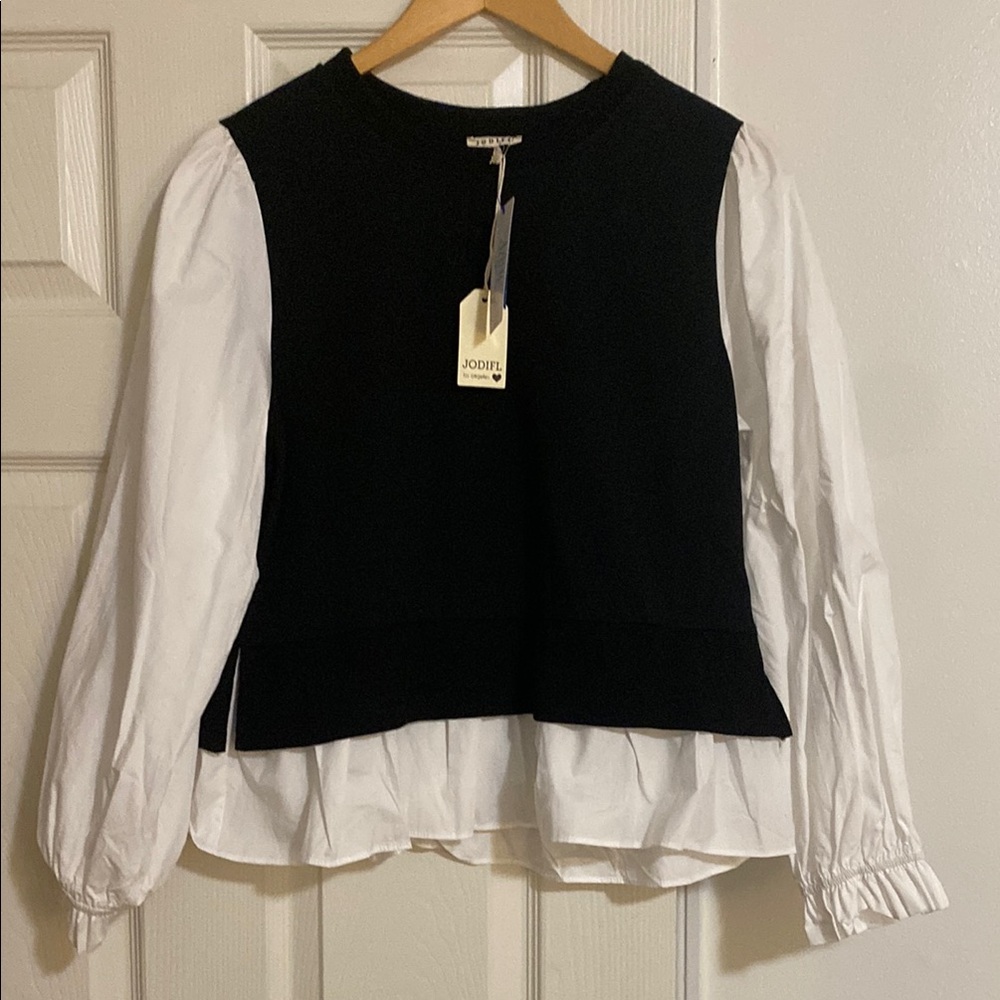 JODIFL Contrast Black and White Blouse